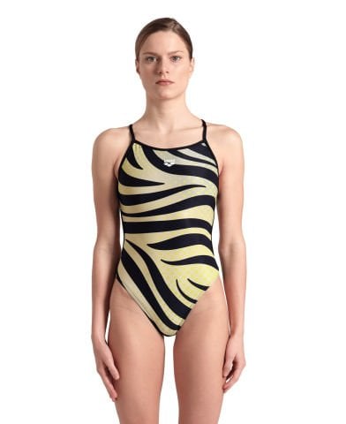 WOMEN'S ARENA MULTI STRIPES SWIMSUIT LACE BACK/BLACK-WHITE-MULTI GREEN KADIN MAYOSU KADIN MAYOSU