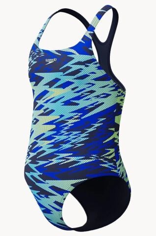 Girls Hyperboom Printed Medalist Swimsuit Blue/Gre