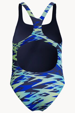 Girls Hyperboom Printed Medalist Swimsuit Blue/Gre
