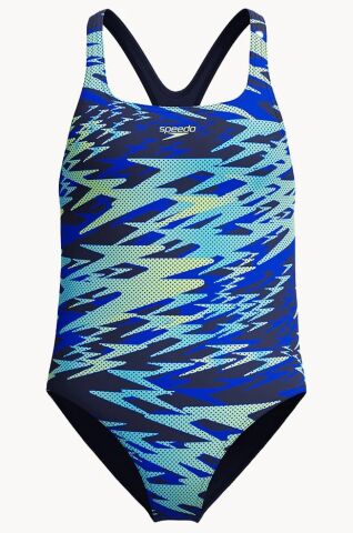 Girls Hyperboom Printed Medalist Swimsuit Blue/Gre