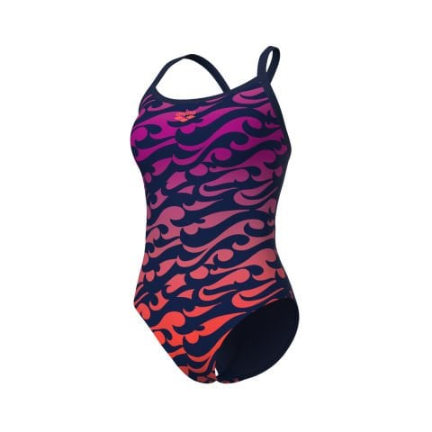 WOMEN'S ARENA SURFS UP SWIMSUIT LIGHTDROP BACK/NAVY-NAVY MULTI KADIN MAYOSU