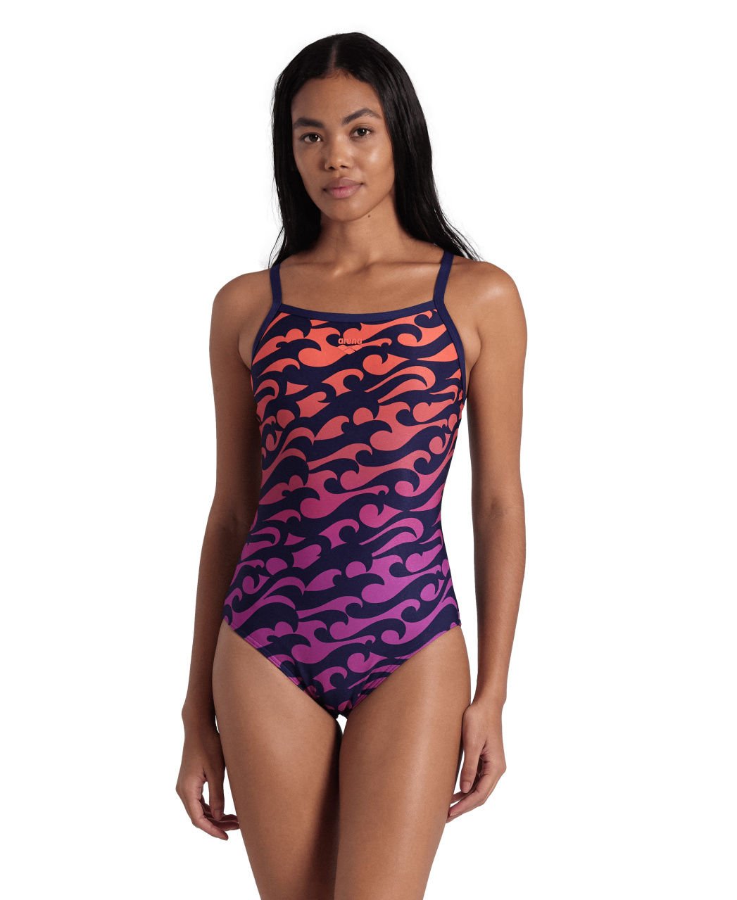 WOMEN'S ARENA SURFS UP SWIMSUIT LIGHTDROP BACK/NAVY-NAVY MULTI KADIN MAYOSU