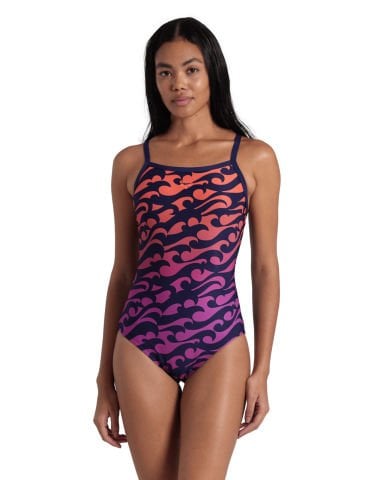 WOMEN'S ARENA SURFS UP SWIMSUIT LIGHTDROP BACK/NAVY-NAVY MULTI KADIN MAYOSU