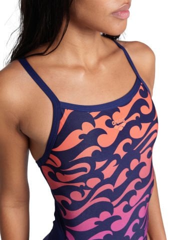 WOMEN'S ARENA SURFS UP SWIMSUIT LIGHTDROP BACK/NAVY-NAVY MULTI KADIN MAYOSU