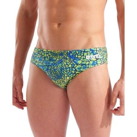 MEN'S ARENA SNAKESKIN SWIM BRIEFS/GREEN MULTI