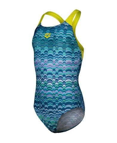GIRLS ARENA ONDULATION SWIMSUIT SWIM PRO BACK/MULTI NAVY-SOFT GREEN KIZ ÇOCUK MAYOSU