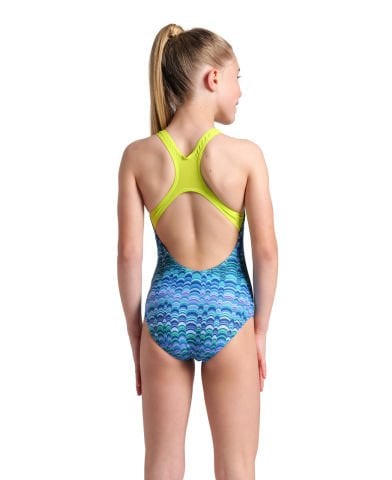GIRLS ARENA ONDULATION SWIMSUIT SWIM PRO BACK/MULTI NAVY-SOFT GREEN KIZ ÇOCUK MAYOSU
