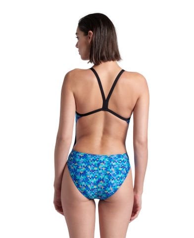 WOMEN'S ARENA POOLTILES SWIMSUIT CHALLENGE BACK/BLACK-BLUE MULTI KADIN MAYOSU