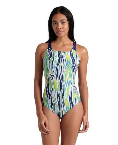WOMEN'S ARENA ZEBRA STRIPES SWIMSUIT SWIM PRO BACK/MULTI-NAVY KADIN MAYOSU