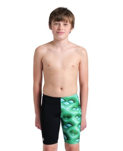 BOYS ARENA LOGO GRAPHIC SWIM JAMMER/BLACK-SOFT GREEN MULTI ERKEK ÇOCUK MAYOSU