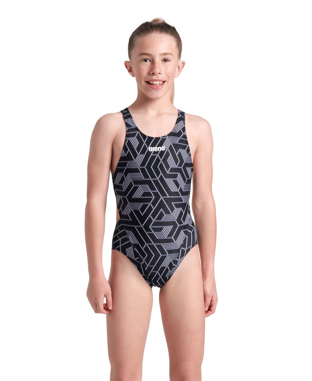 GIRLS ARENA ESCAPE SWIMSUIT SWIM TECH L/BLACK-TEAM BLACK KIZ ÇOCUK MAYOSU