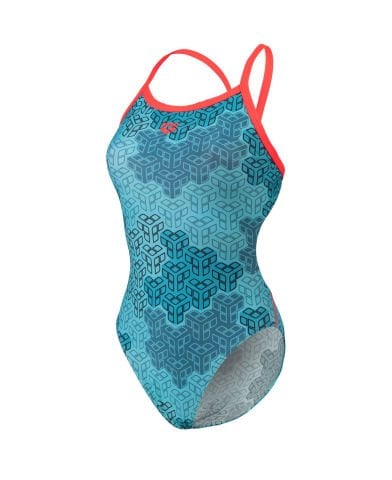 WOMEN'S ARENA CAMO KIKKO SWIMSUIT CHALLENGE BACK/FLUO RED-WATER MULTI KADIN MAYOSU