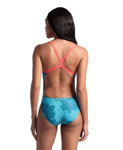 WOMEN'S ARENA CAMO KIKKO SWIMSUIT CHALLENGE BACK/FLUO RED-WATER MULTI KADIN MAYOSU