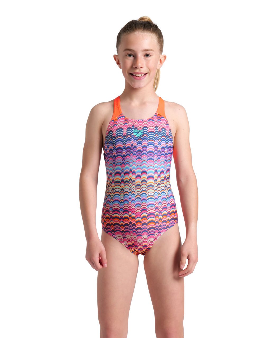 GIRLS ARENA ONDULATION SWIMSUIT SWIM PRO BACK/MULTI VIOLET-BRIGHT CORAL KIZ ÇOCUK MAYOSU