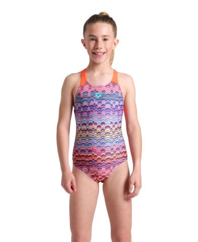 GIRLS ARENA ONDULATION SWIMSUIT SWIM PRO BACK/MULTI VIOLET-BRIGHT CORAL KIZ ÇOCUK MAYOSU