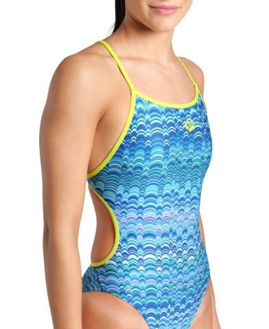 WOMENS ARENA ONDULATION SWIMSUIT LACE BACK/MULTI BLUE-SOFT GREEN KADIN MAYOSU