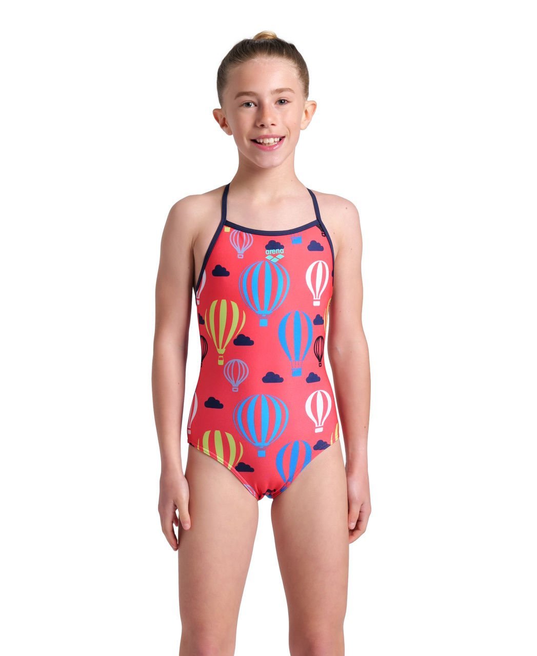 GIRLS ARENA BALL00NS SWIMSUIT LIGHTDROP BACK/BRIGHT CORAL MULTI-NAVY KIZ ÇOCUK MAYOSU