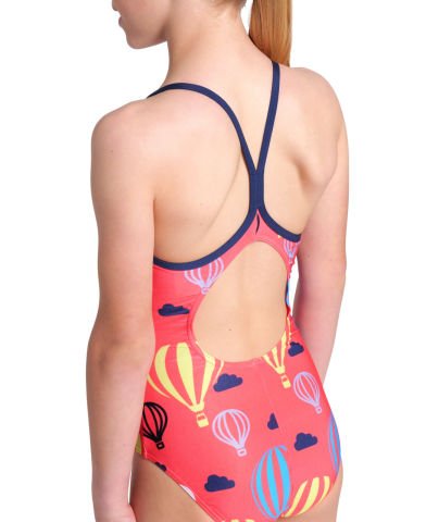 GIRLS ARENA BALL00NS SWIMSUIT LIGHTDROP BACK/BRIGHT CORAL MULTI-NAVY KIZ ÇOCUK MAYOSU