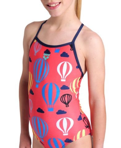 GIRLS ARENA BALL00NS SWIMSUIT LIGHTDROP BACK/BRIGHT CORAL MULTI-NAVY KIZ ÇOCUK MAYOSU