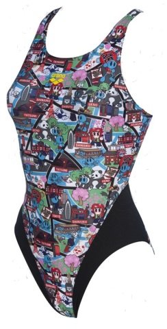 W KUN MAP SWIMTECH BACK KADIN YÜZÜCÜ MAYOSU/ BLACK-MULTI ( F32/12-13, F34/14-15 YAS KARŞILIĞIDIR.)