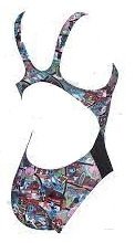 W KUN MAP SWIMTECH BACK KADIN YÜZÜCÜ MAYOSU/ BLACK-MULTI ( F32/12-13, F34/14-15 YAS KARŞILIĞIDIR.)