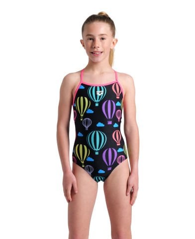 GIRLS ARENA BALL00NS SWIMSUIT LIGHTDROP BACK/BLACK MULTI-SHOCKING PINK KIZ ÇOCUK MAYOSU