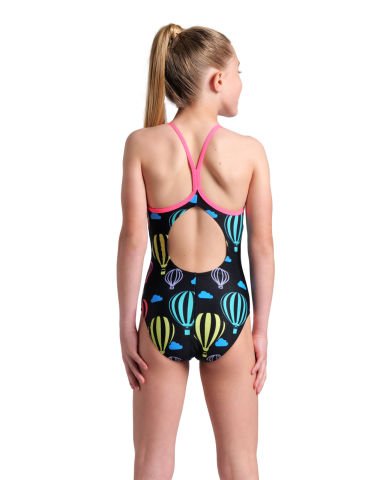 GIRLS ARENA BALL00NS SWIMSUIT LIGHTDROP BACK/BLACK MULTI-SHOCKING PINK KIZ ÇOCUK MAYOSU