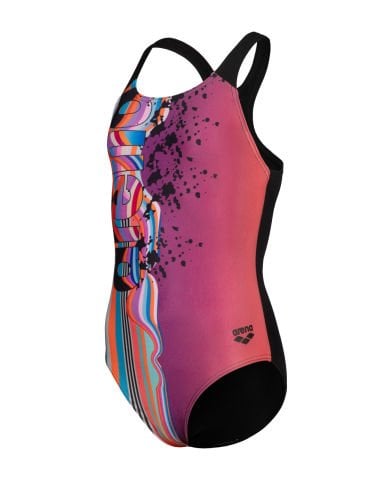 GIRLS ARENA PALLETTE SWIMSUIT SWIM PRO BACK/MULTI SHOCKING PINK-BLACK KIZ ÇOCUK MAYOSU