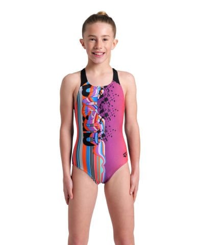 GIRLS ARENA PALLETTE SWIMSUIT SWIM PRO BACK/MULTI SHOCKING PINK-BLACK KIZ ÇOCUK MAYOSU