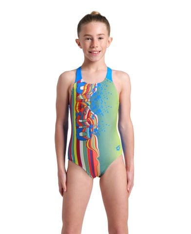 GIRLS ARENA PALETTE SWIMSUIT SWIM PRO BACK/MULTI SOFT GREEN-BLUE RIVER KIZ ÇOCUK MAYOSU
