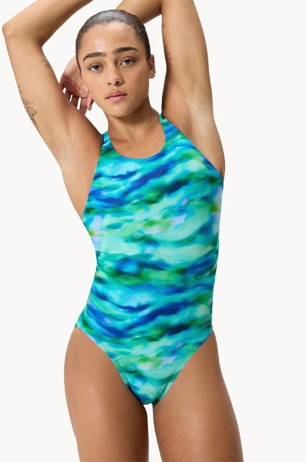 Speedo Allover Print Leaderback One Piece - Sunset