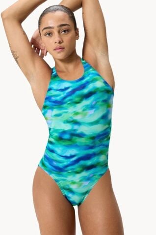 Speedo Allover Print Leaderback One Piece - Sunset