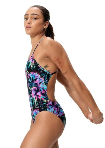 Speedo Womens Printed V-Back 2.0 Swimsuit - Black / Purple
