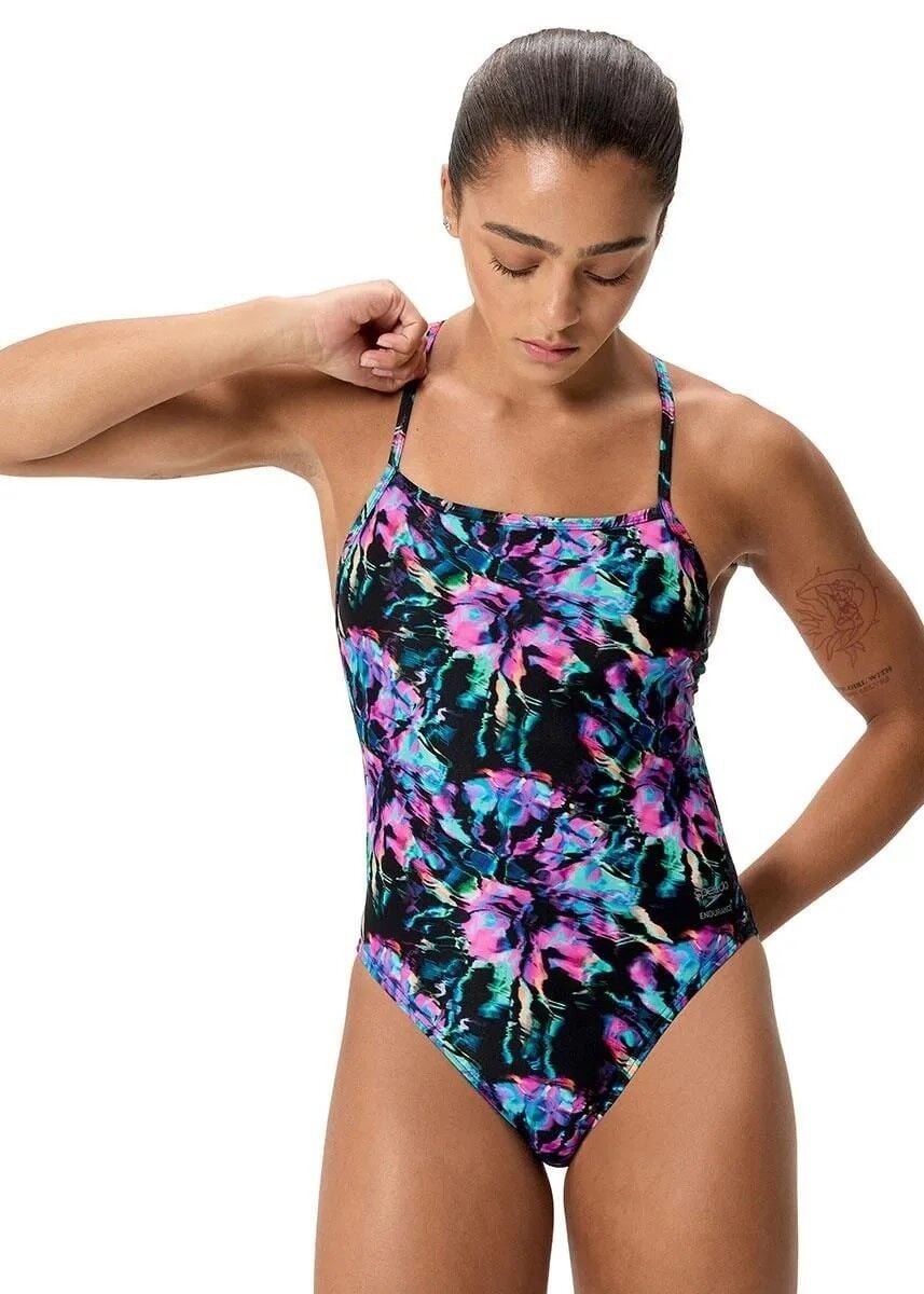 Speedo Womens Printed V-Back 2.0 Swimsuit - Black / Purple