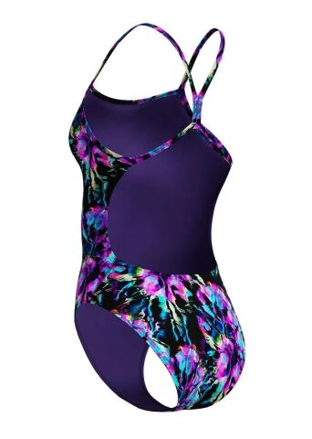 Speedo Womens Printed V-Back 2.0 Swimsuit - Black / Purple