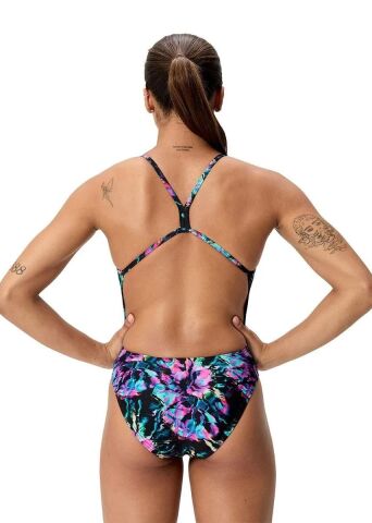 Speedo Womens Printed V-Back 2.0 Swimsuit - Black / Purple