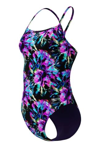 Speedo Womens Printed V-Back 2.0 Swimsuit - Black / Purple