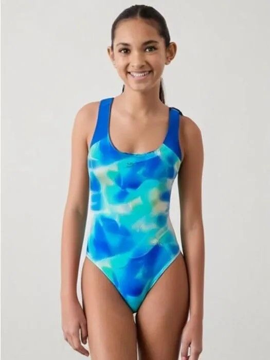 Speedo Kız Çocuk Dijital Desenli Mayo - Maya Mavisi / Koyu Safir