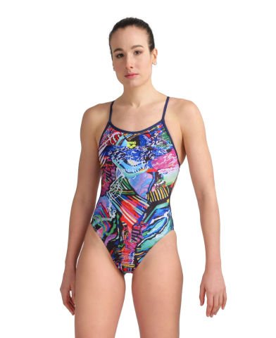 W SWIMSUIT LACEBACK ALLOVER KADIN YÜZÜCÜ MAYOSU/NAVY-MULTI  (F30/10-11, F32/12-13, F34/14-15 YAŞ KARŞILIĞIDIR.)