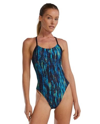 Womens Durafast Cutoutfit Aurora Blue Rainbow Kadın Mayosu