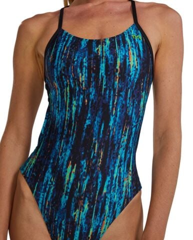 Womens Durafast Cutoutfit Aurora Blue Rainbow Kadın Mayosu