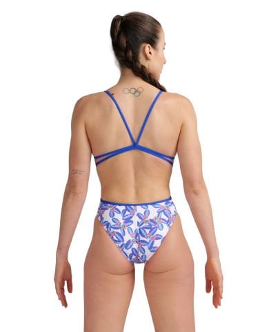 W SWIMSUIT LACEBACK ALLOVER KADIN YÜZÜCÜ MAYOSU/NEON BLUE-MULTI   (F30/10-11, F32/12-13, F34/14-15 YAŞ KARŞILIĞIDIR.)