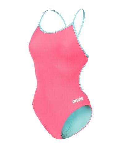 WOMENS SWIMSUIT LACE BACK SOLID SHOCKING PINK Kadın Mayosu