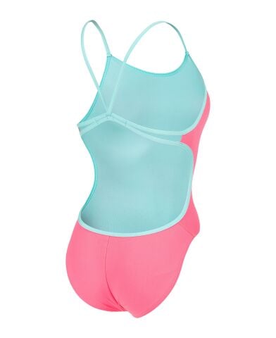 WOMENS SWIMSUIT LACE BACK SOLID SHOCKING PINK Kadın Mayosu