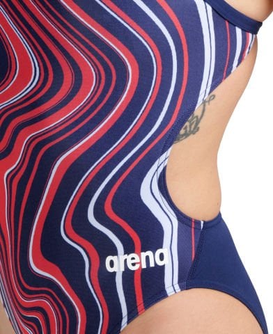 W SWIMSUIT CHALLENGE BACK MARBLED KADIN YÜZÜCÜ MAYOSU/NAVY-RED  (F30/10-11, F32/12-13, F34/14-15 YAŞ KARŞILIĞIDIR.)
