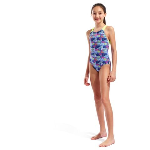 GIRL'S ARENA CANDIES SWIMSUIT SWIM PRO BACK L/NAVY MULTI ARCTIC LIME