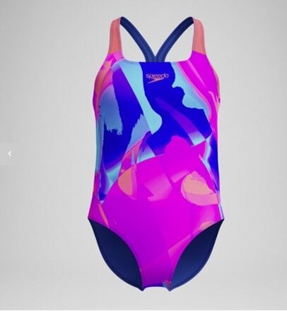 SPEEDO Girls' Digital Printed Powerback Swimsuit Pink/Blue