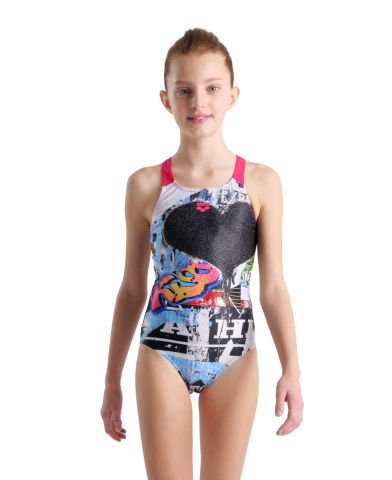 GIRL'S SWIMSUIT V BACK PLACEMENT KIZ ÇOCUK YÜZÜCÜ MAYOSU/BLACK-FREAK ROSE