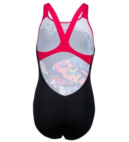 GIRL'S SWIMSUIT V BACK PLACEMENT KIZ ÇOCUK YÜZÜCÜ MAYOSU/BLACK-FREAK ROSE