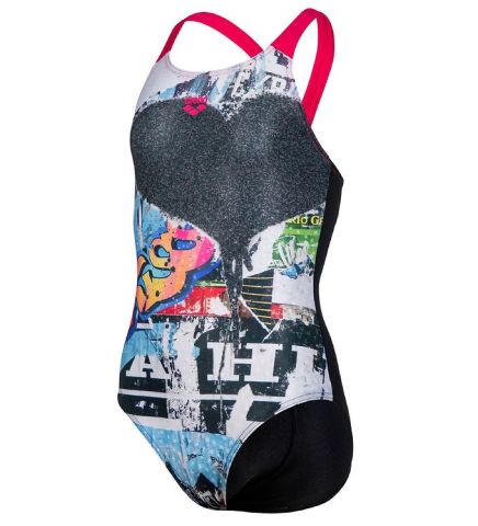 GIRL'S SWIMSUIT V BACK PLACEMENT KIZ ÇOCUK YÜZÜCÜ MAYOSU/BLACK-FREAK ROSE